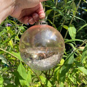 Pier 1 Pink & Silver Crackle Glass Witches Ball-Large Glass Window Ball